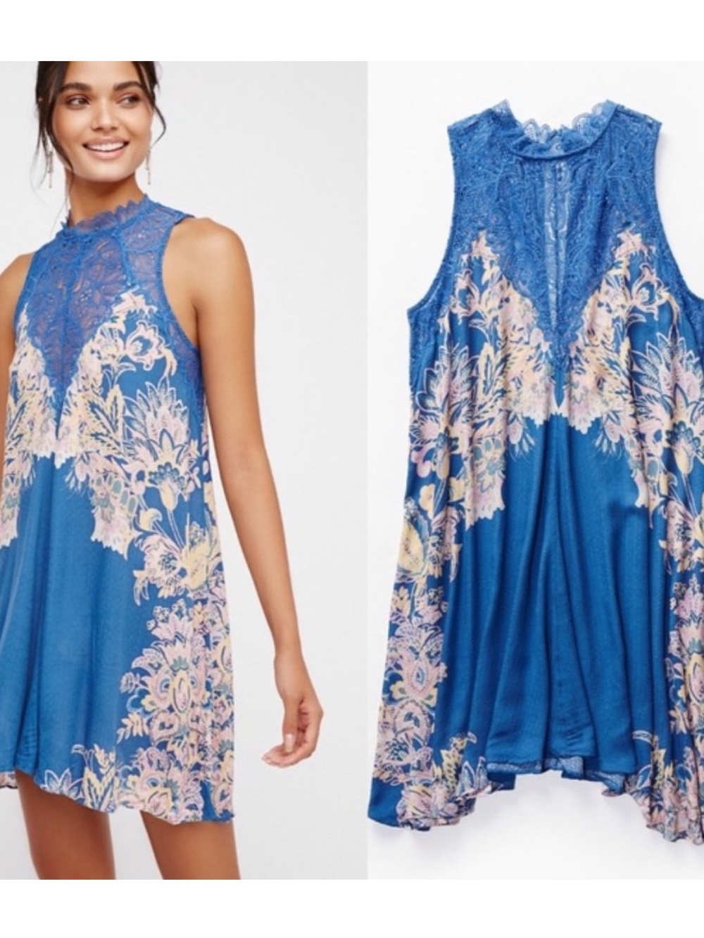 Intimately by Free People The Marsha Print Lace Slip Dress in Blue